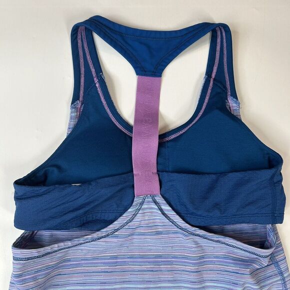 Ivivva By Lululemon Get Loud Tank Top Girls 14 Striped Blue Built In Bra - Picture 6 of 8